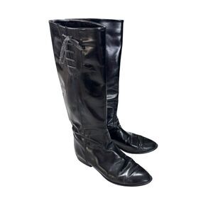 Lavorazione Artigiana Black Leather Women's Riding Boots Made in Italy Size 7.5B
